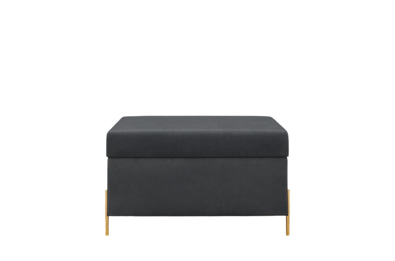 Szara tapicerowana ławka Dancan BORGO z pojemnikiem, na złotych metalowych nogach