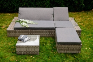 Wielofunkcyjna leżanka ogrodowa LATTICA z rattanu / Stół + łóżko + pufa