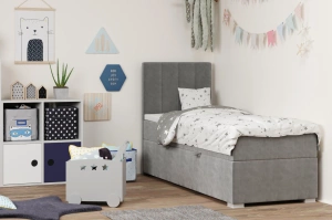 Eleganckie tapicerowane łóżko kontynentalne do sypialni CAREN z pojemnikiem na pościel