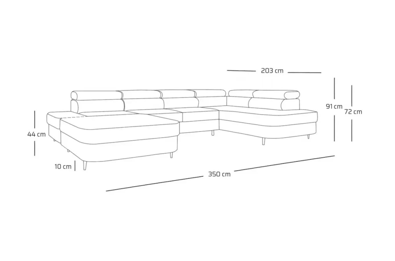 Nowoczesny narożnik TANZANIT U z funkcją spania i pojemnikiem na pościel
