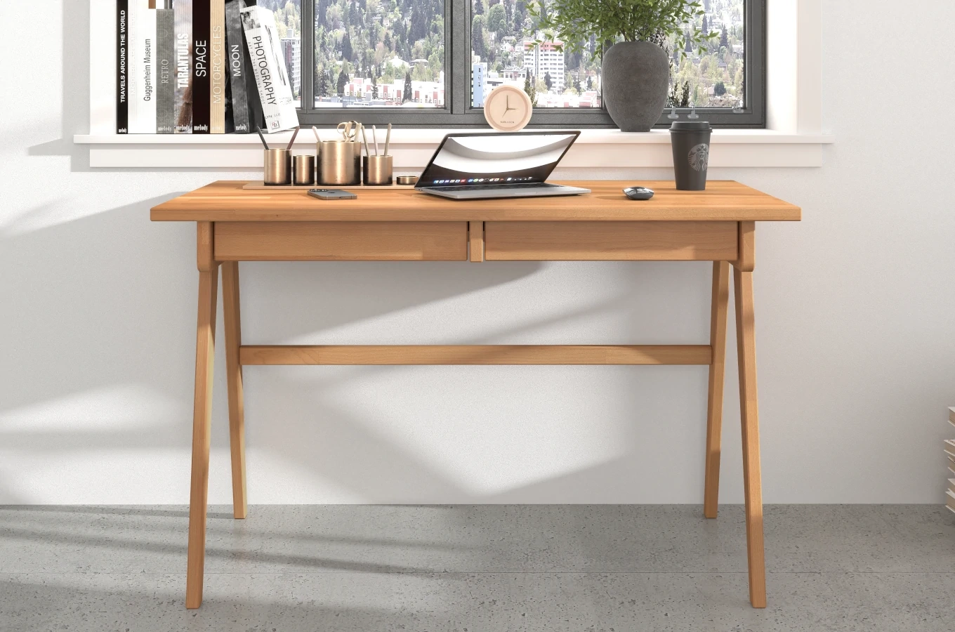 Drewniane bukowe biurko / toaletka z szufladami Visby EDDA / 120x65 cm