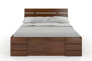 Łóżko drewniane sosnowe Visby Sandemo High Drawers (z szufladami) / 200x200 cm, kolor naturalny