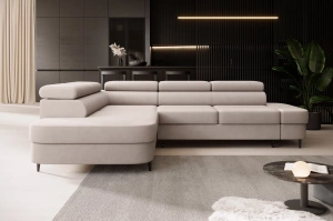 Nowoczesny narożnik TANZANIT L z funkcją spania i pojemnikiem na pościel