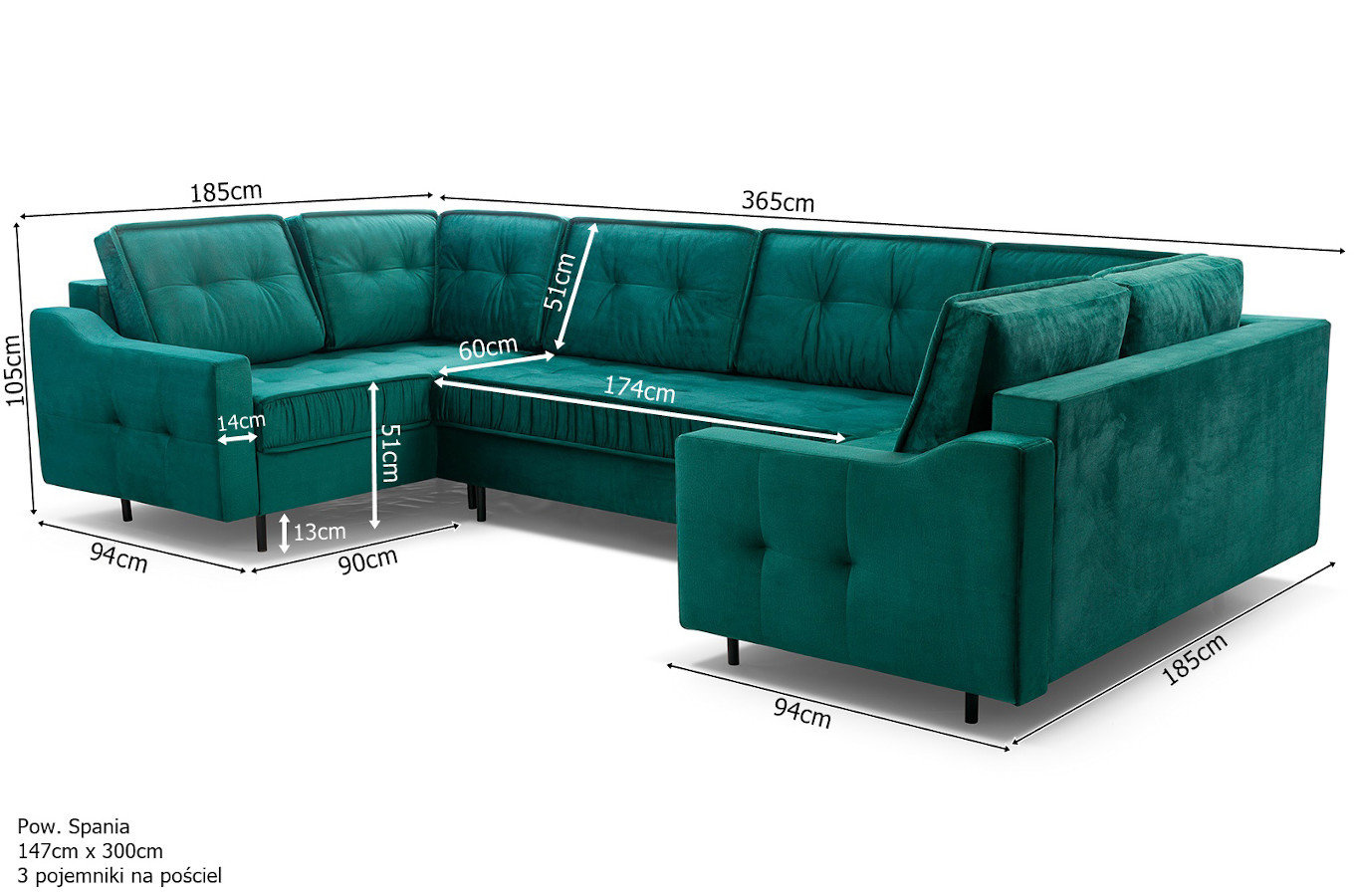 Duży nowoczesny narożnik HAITI U z funkcją spania i pojemnikiem na pościel