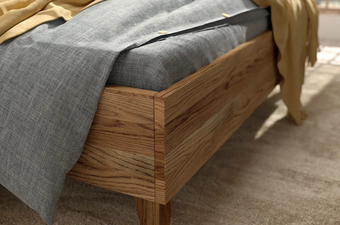 Tapicerowane łóżko drewniane dębowe Visby FRIDA z wysokim zagłówkiem / 160x200 cm, olej retro, zagłówek French Velvet 663