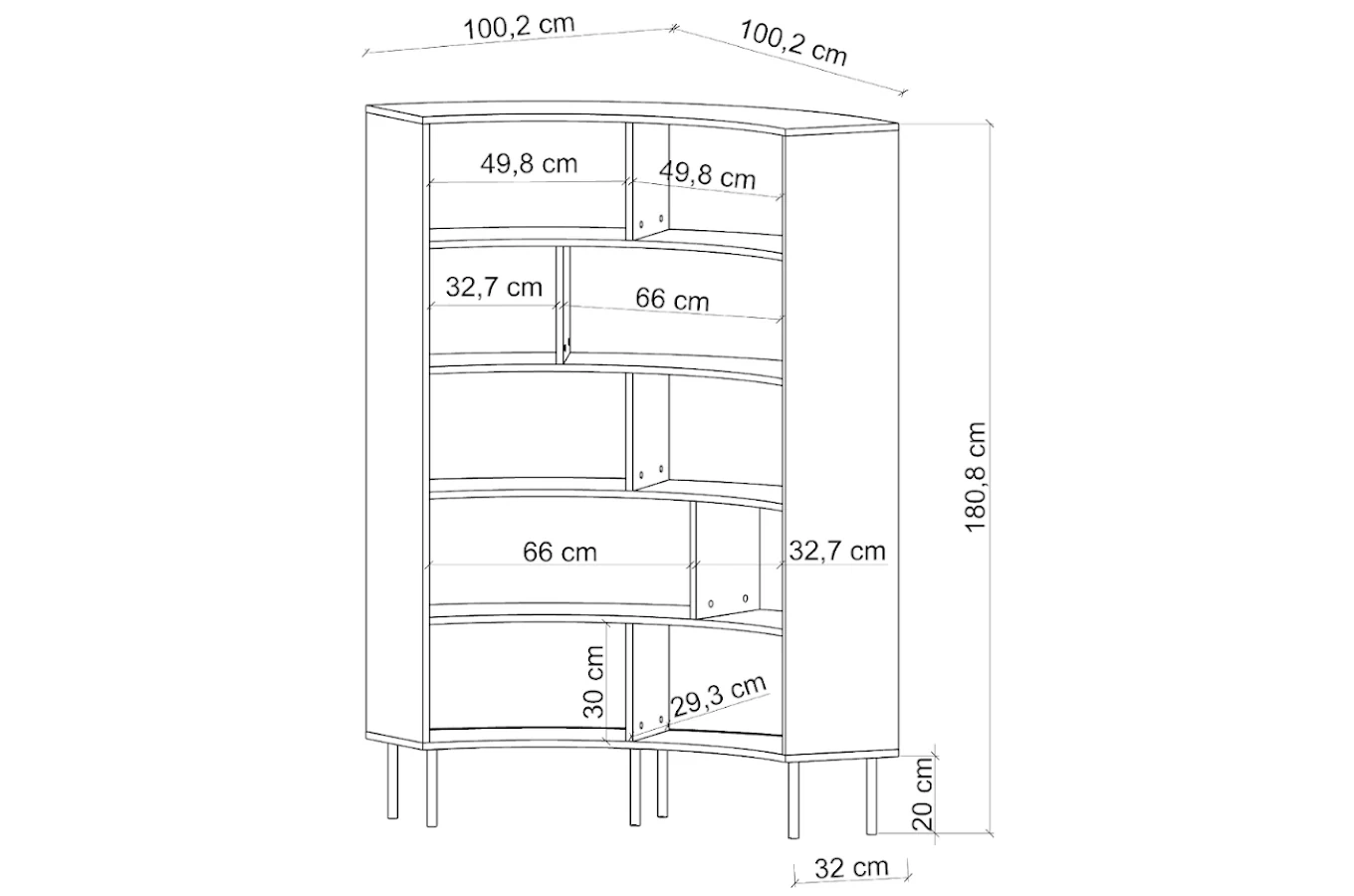 Nowoczesny narożny regał na książki Skandica HORN z czarnymi nogami / zielony / szer. 100 cm
