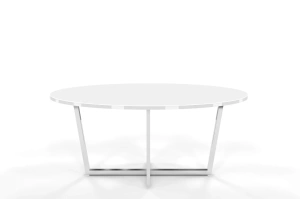 Biały stolik kawowy Dancan ROCKET z białym szklanym blatem i srebrną nogą