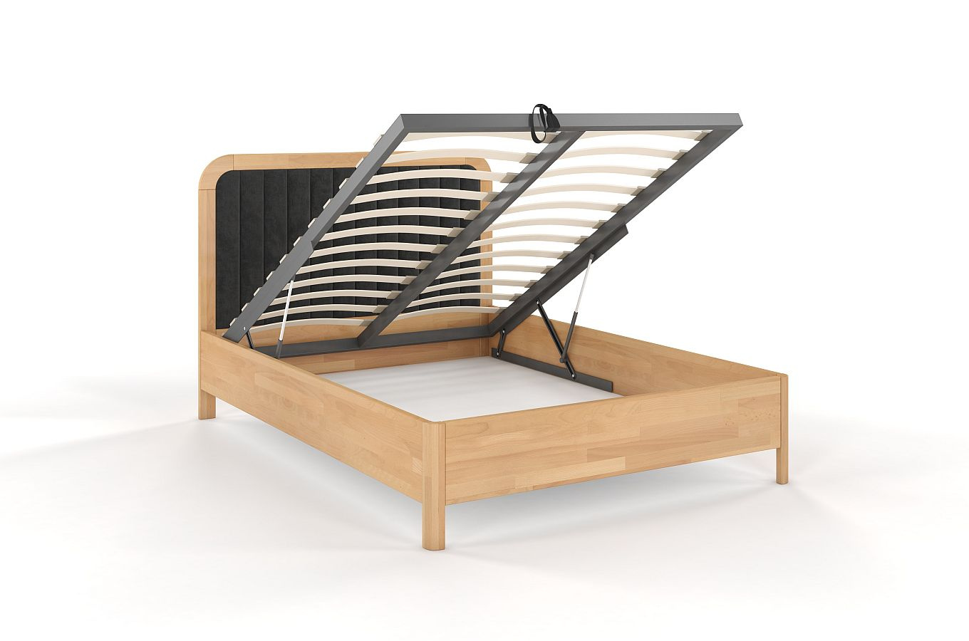 Tapicerowane łóżko drewniane bukowe Visby MODENA BC z wysokim zagłówkiem / 160x200 cm, kolor naturalny, zagłówek Casablanca 2315 (skrzynia na pościel)