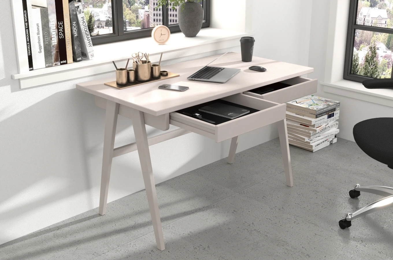 Drewniane bukowe biurko / toaletka z szufladami Visby EDDA / kolor biały