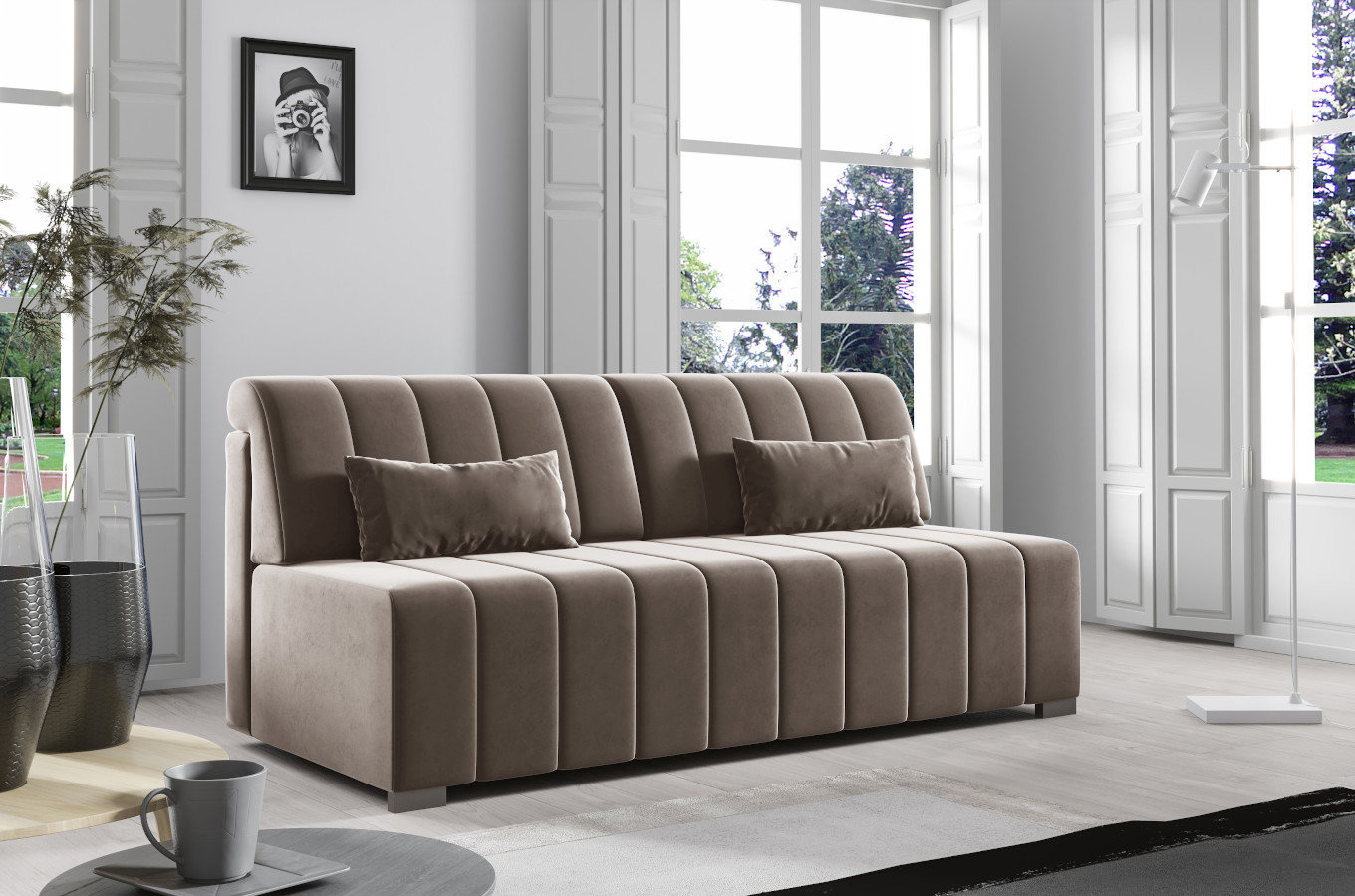 Nowoczesna sofa MEGI z funkcją spania i pojemnikiem na pościel