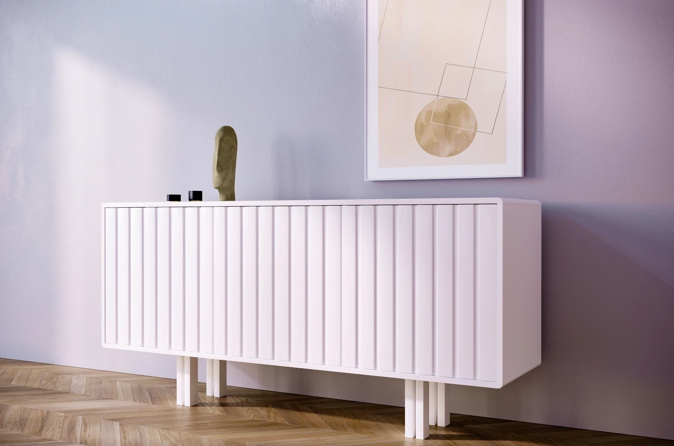 Biała komoda Skandica VIGGE z lamelami / szer. 149 cm