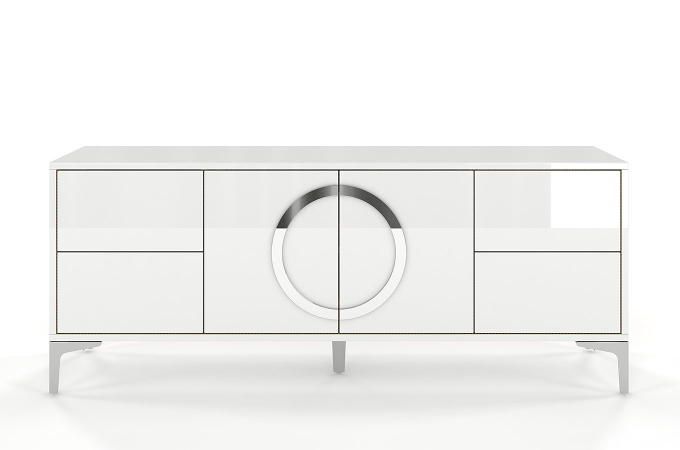 Biała nowoczesna komoda RTV Dancan EVA połysk / szer. 150 cm