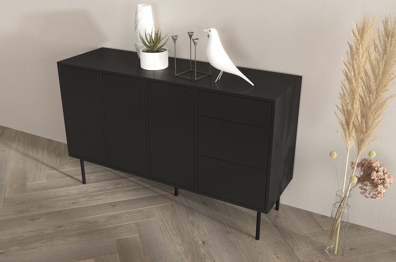 Czarna nowoczesna komoda Dancan MIRKA / szer. 130 cm