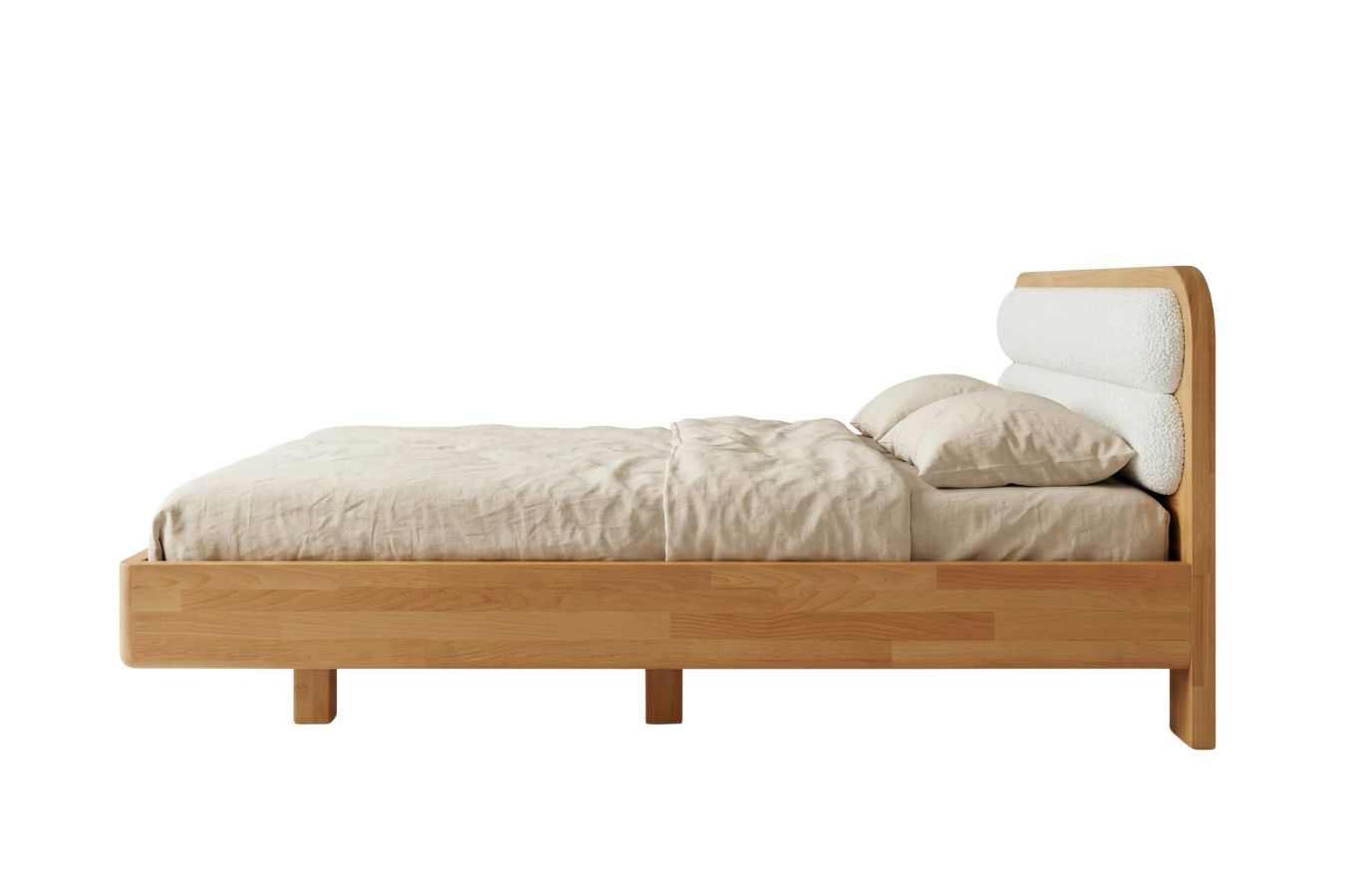 Łóżko lewitujące drewniane bukowe Eyko PONZA bez szafek / 160x200 cm / kolor naturalny / zagłówek biały boucle (Catch Me 01)