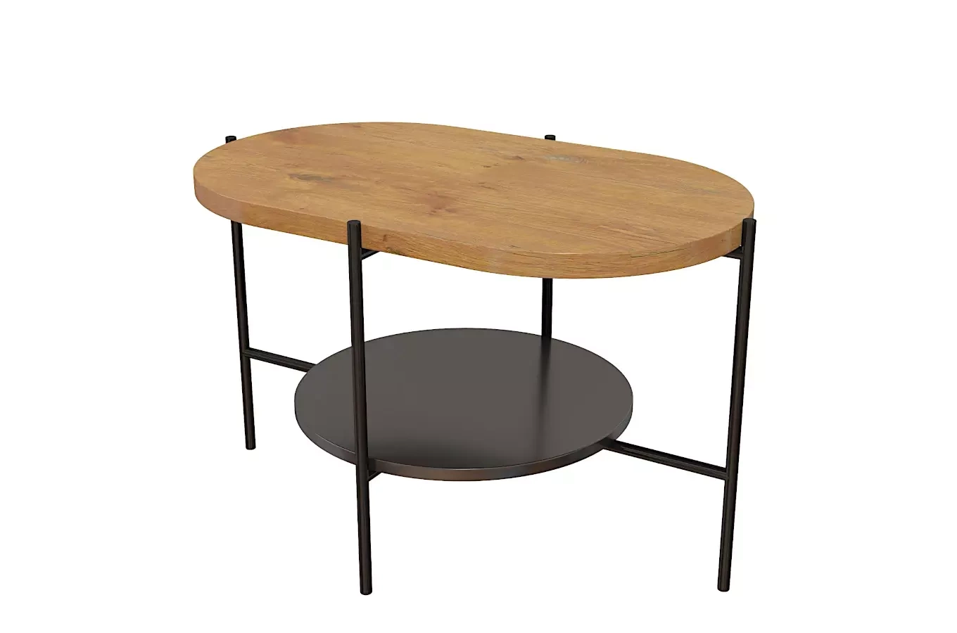 Nowoczesny stolik kawowy Dancan ARENA / czarna podstawa + dębowy i czarny blat