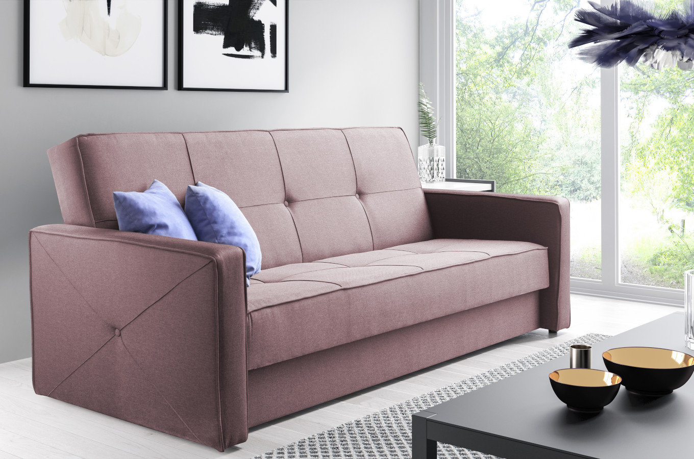 Elegancka sofa ALICJA z funkcją spania i pojemnikiem na pościel