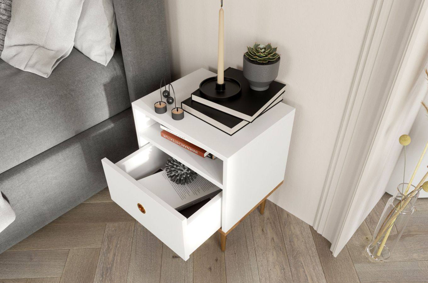 Biała nowoczesna szafka nocna Skandica HARMONI / szer. 44 cm