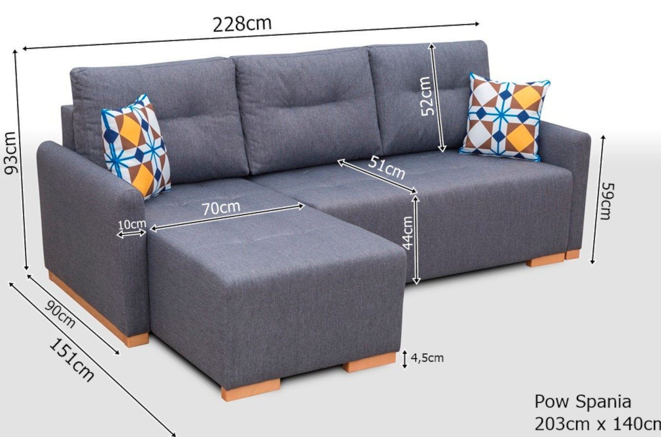 Rozkładany narożnik FIESTA z pojemnikiem na pościel w skandynawskim stylu