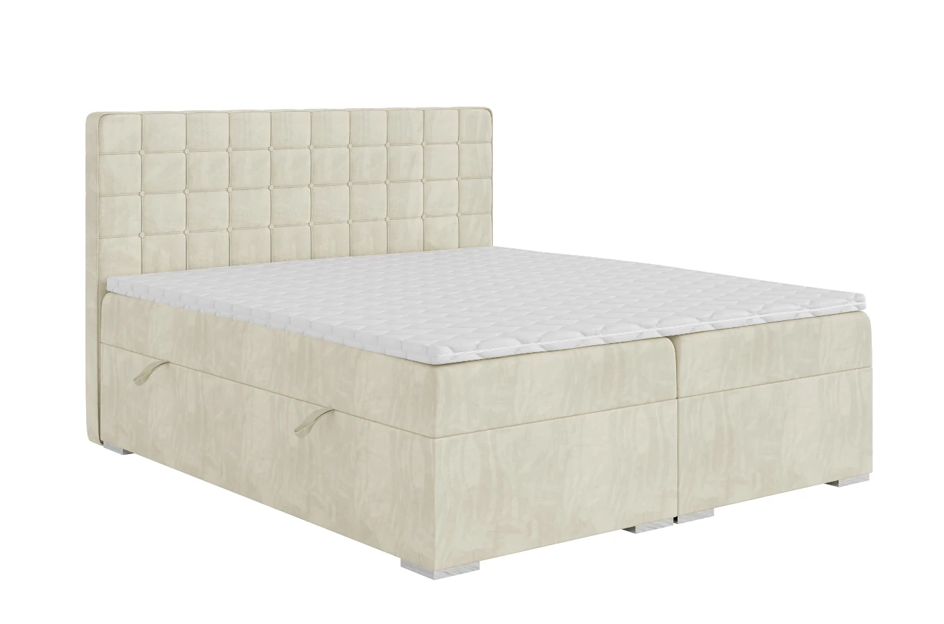 Eleganckie tapicerowane łóżko kontynentalne do sypialni HUAN z pojemnikiem na pościel