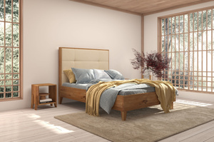 Tapicerowane łóżko drewniane dębowe Visby FRIDA z wysokim zagłówkiem