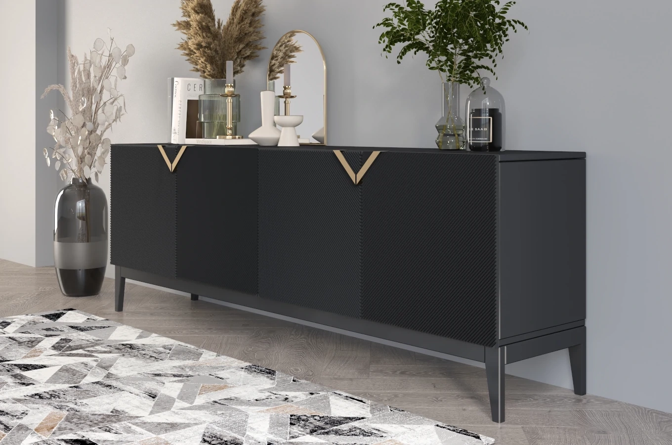 Drewniana komoda Visby DEMI LONG / kolor czarny / szer. 201,5 cm