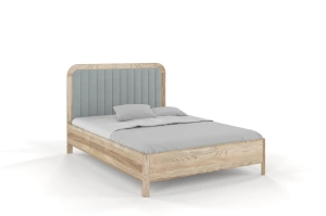 Tapicerowane łóżko drewniane dębowe Visby MODENA z wysokim zagłówkiem / 200x200 cm, olej retro, zagłówek Casablanca 2314