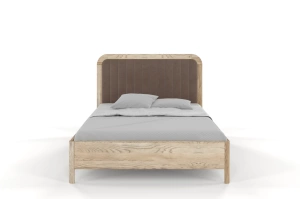Tapicerowane łóżko drewniane dębowe Visby MODENA z wysokim zagłówkiem / 140x200 cm, olej retro, zagłówek Casablanca 2306