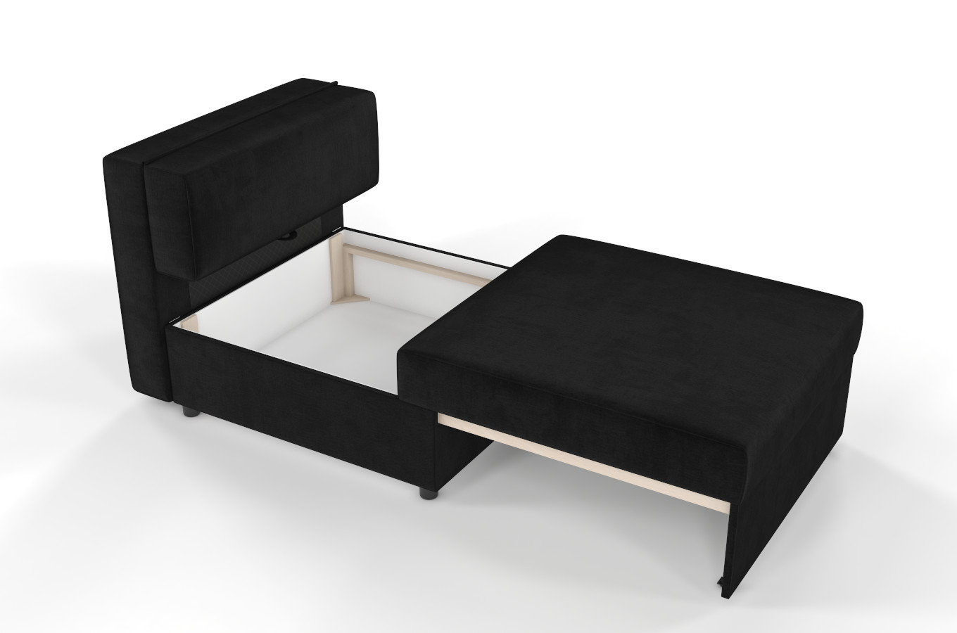 Czarna rozkładana sofa Dancan OLGA z funkcją spania i pojemnikiem na pościel / szerokość 86 cm