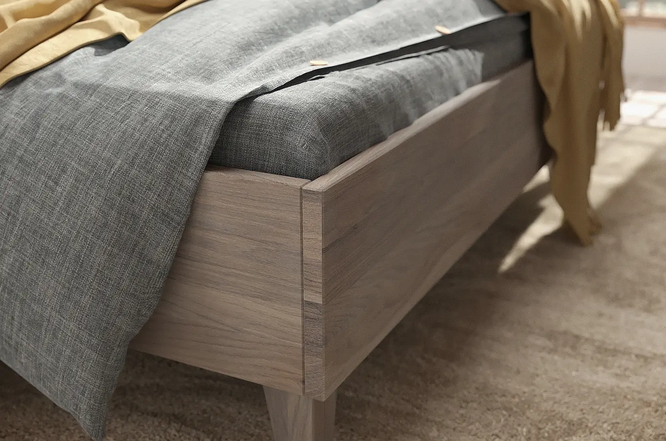 Tapicerowane łóżko drewniane dębowe Visby FRIDA z wysokim zagłówkiem / 140x200 cm, olej bielony, zagłówek French Velvet 675