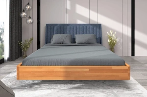 Łóżko lewitujące drewniane bukowe Visby ULF / 120x200 cm, kolor naturalny, zagłówek Solid 79