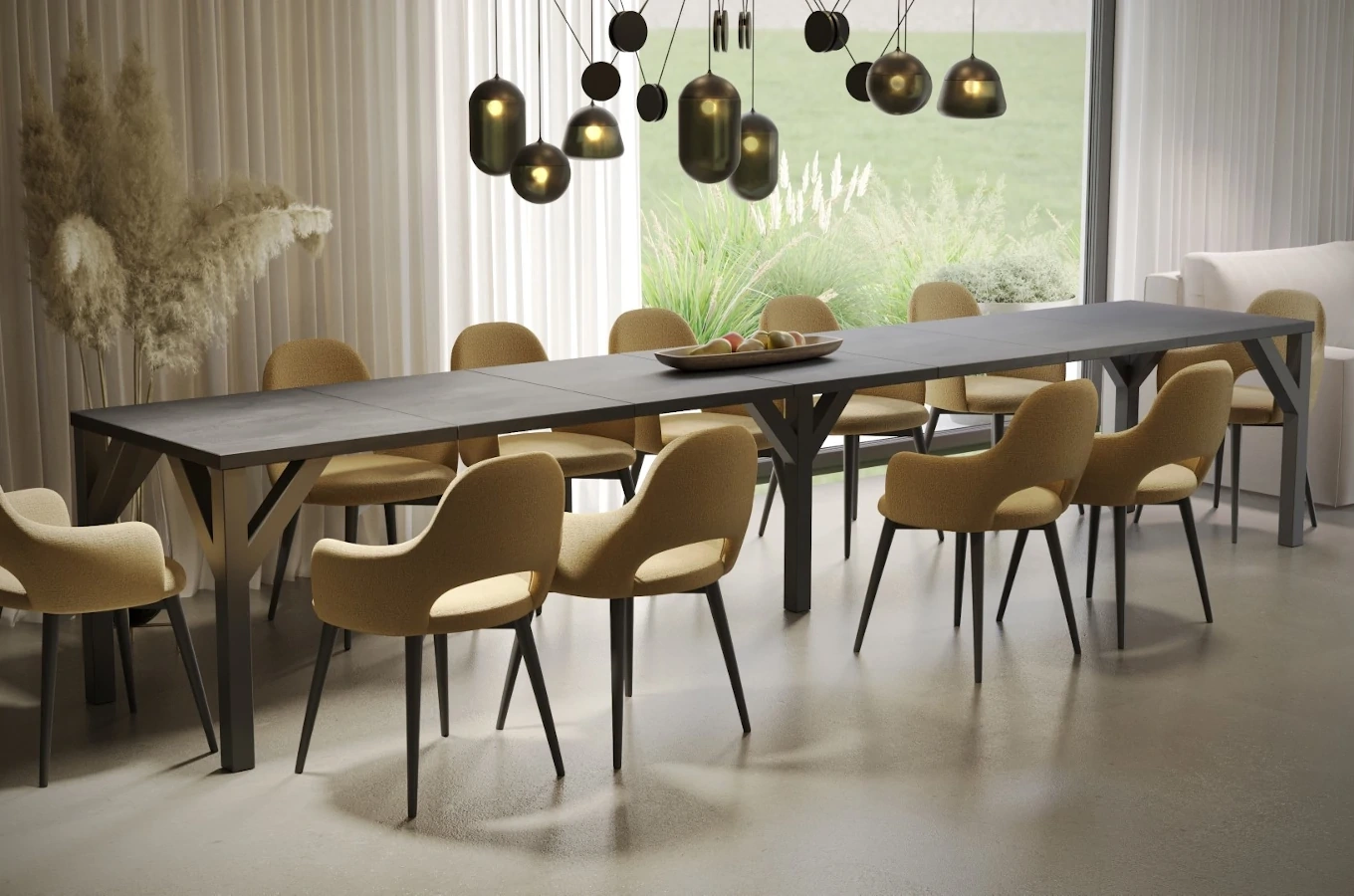 Nowoczesny rozkładany stół DUNAJ na metalowych nogach 130-405 x 90 cm (ciemny beton)