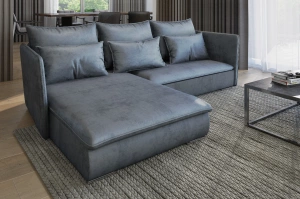 Nowoczesny narożnik SELAVI z funkcją spania i pojemnikiem na pościel