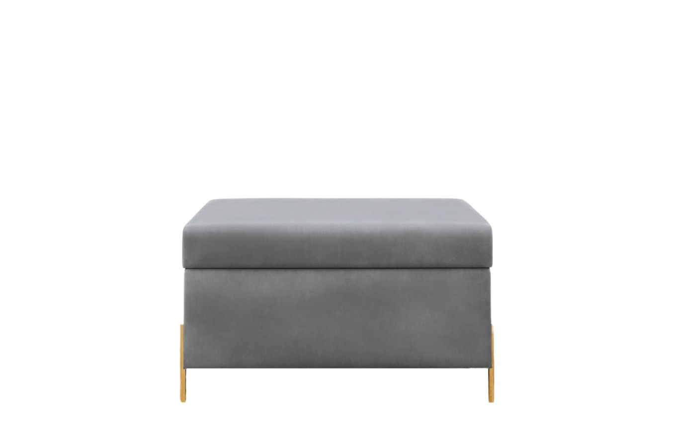 Jasnoszara tapicerowana ławka Dancan BORGO z pojemnikiem, na złotych metalowych nogach