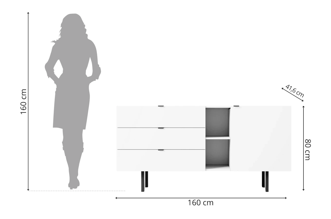 Nowoczesna biała komoda z szufladami Skandica MYWAY / szer. 160 cm