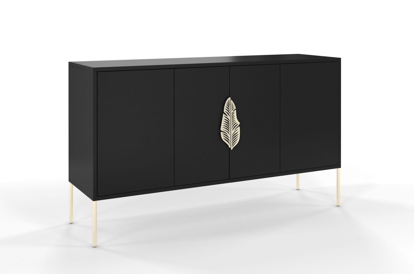 Czarna komoda Skandica MERLIN ze złotymi dodatkami / szer. 138 cm