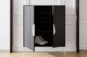 Czarna komoda / szafka na buty Skandica MERLIN ze złotymi dodatkami / szer. 100 cm