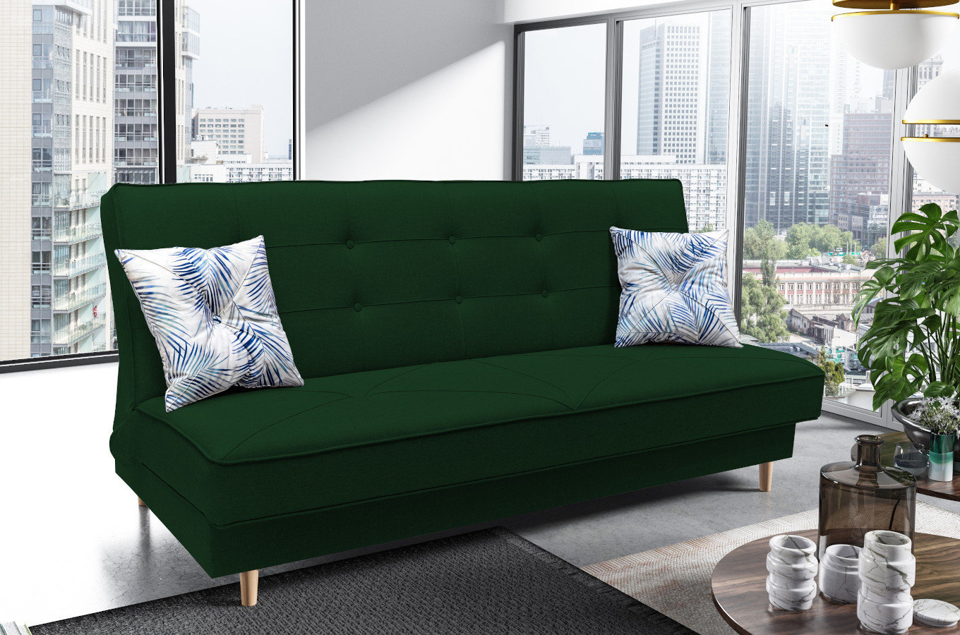 Elegancka sofa IZA w skandynawskim stylu, z funkcją spania i pojemnikiem na pościel
