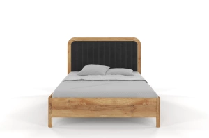 Tapicerowane łóżko drewniane dębowe Visby MODENA z wysokim zagłówkiem / 180x200 cm, lakier naturalny, zagłówek Casablanca 2315