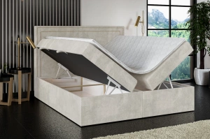 Eleganckie tapicerowane łóżko kontynentalne do sypialni TOMASSO z pojemnikiem na pościel