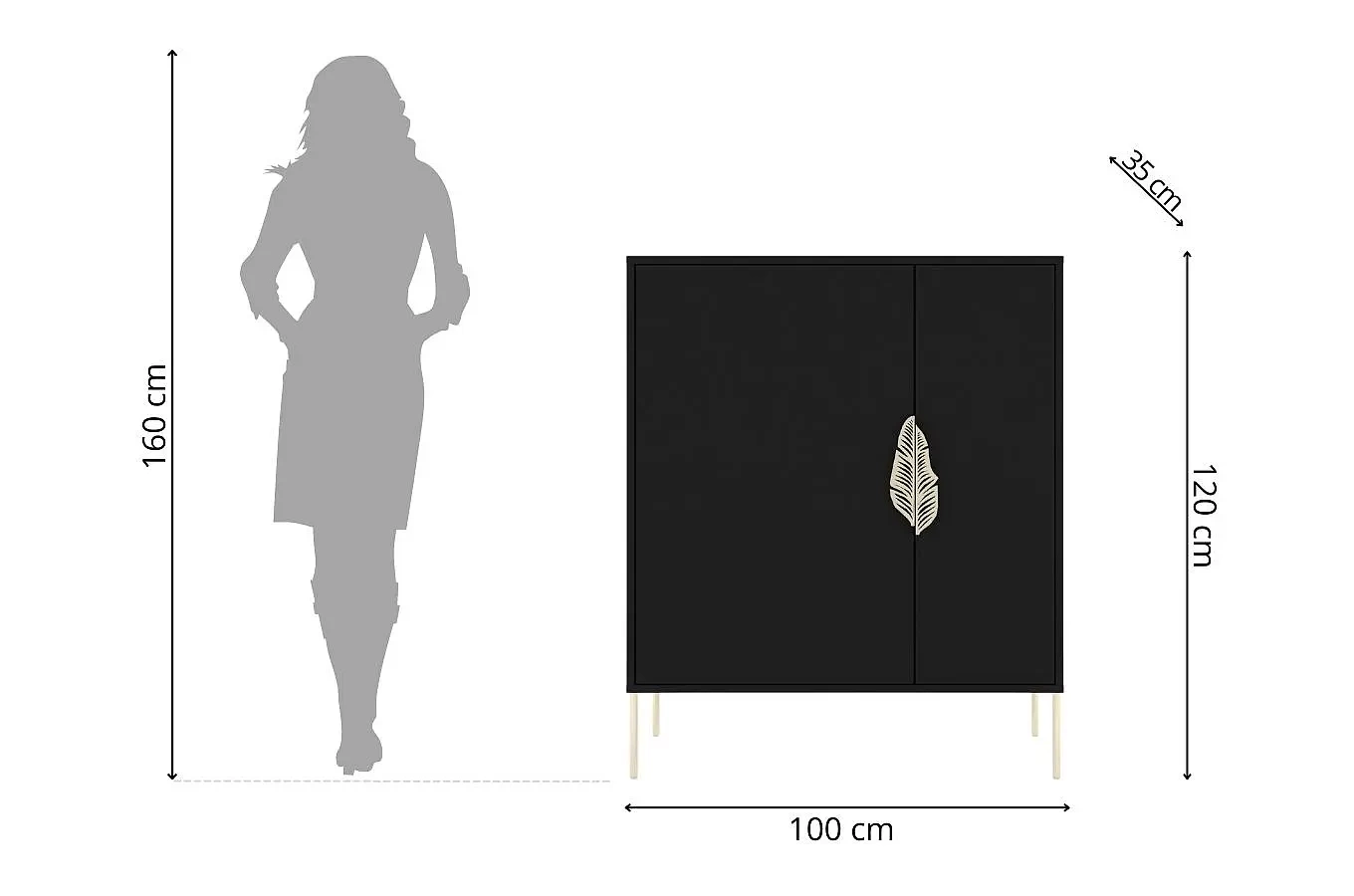 Czarna komoda / szafka na buty Skandica MERLIN ze złotymi dodatkami / szer. 100 cm