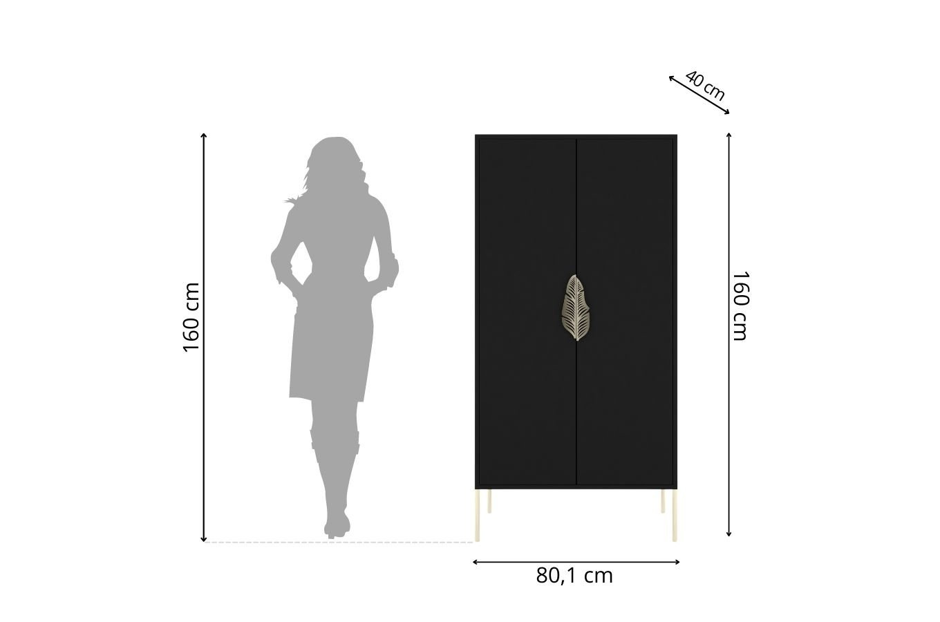 Wysoka czarna komoda ze złotymi dodatkami Skandica MERLIN / szer. 80 cm