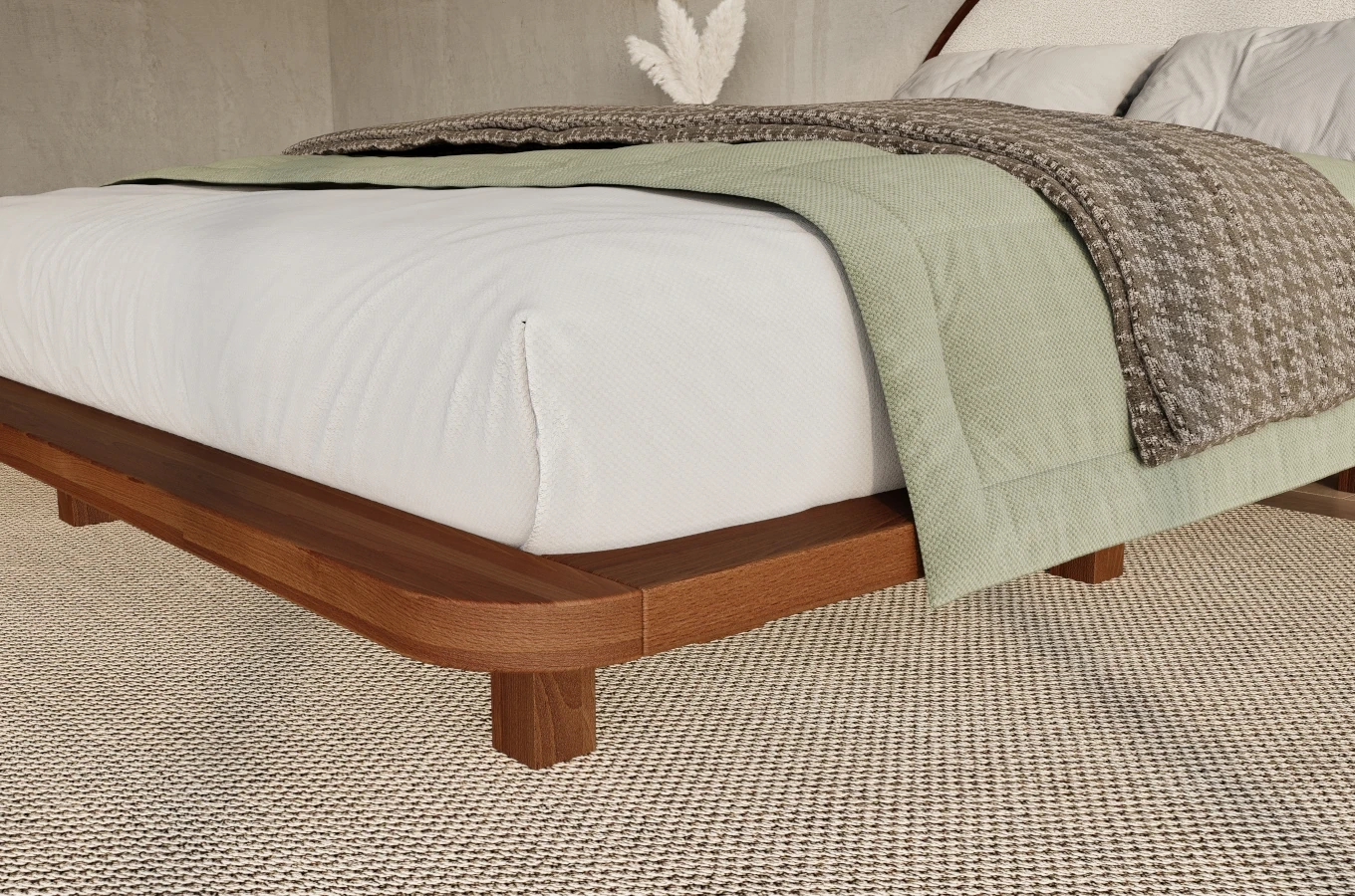 Łóżko lewitujące drewniane bukowe Visby MOMOKO / 160x200 cm, kolor orzech