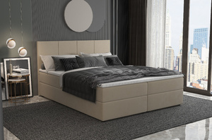 Tapicerowane łóżko kontynentalne SOFIA z zagłówkiem z pionowymi przeszyciami