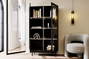 Elegancka czarna witryna Dancan ARTEMISA ze złotymi dodatkami / szer. 100 cm