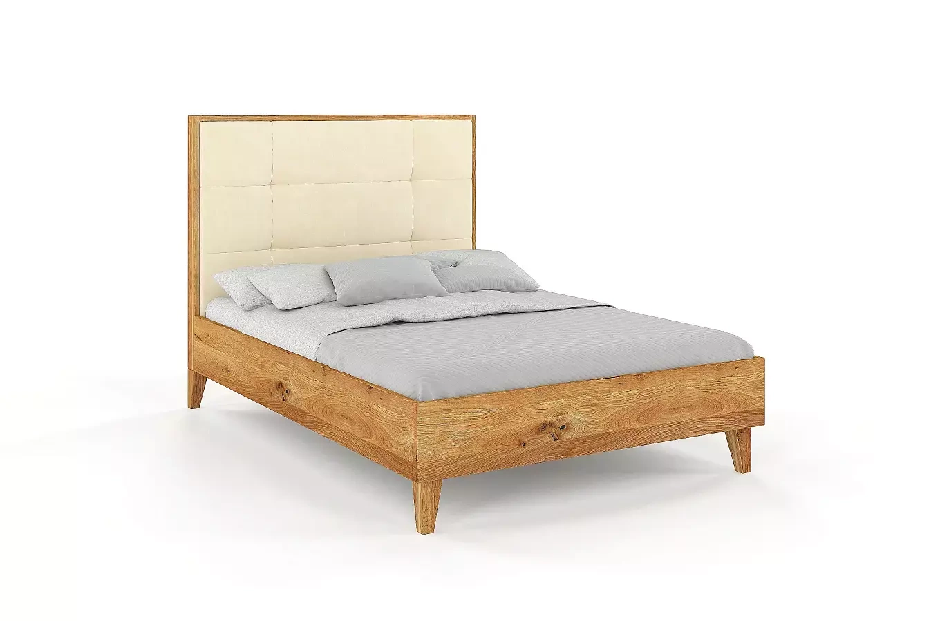 Tapicerowane łóżko drewniane dębowe Visby FRIDA z wysokim zagłówkiem / 120x200 cm, olej naturalny, zagłówek French Velvet 652