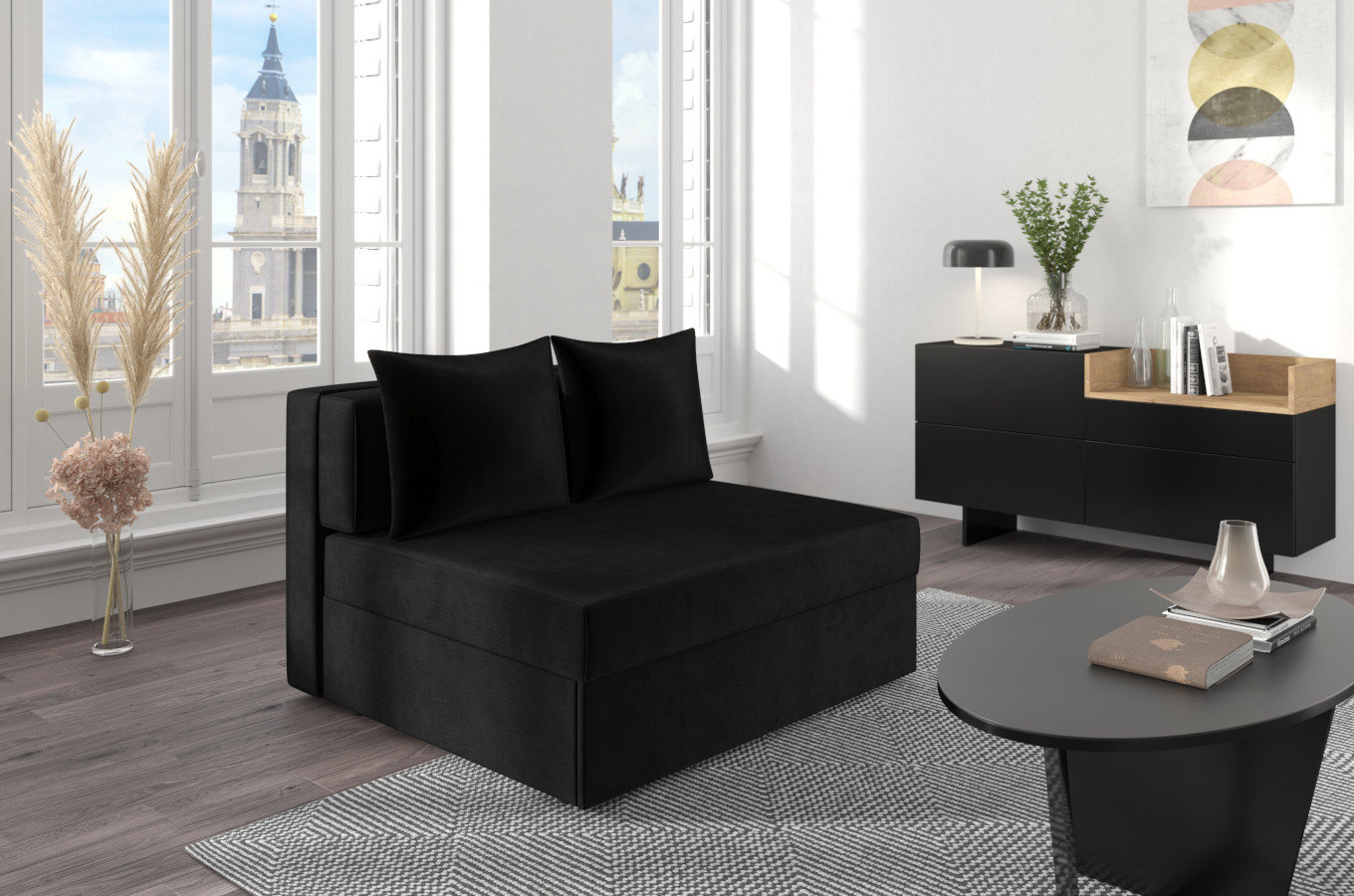 Nowoczesna rozkładana sofa Dancan OLGA z funkcją spania i pojemnikiem na pościel / 4 szerokości + 5 kolorów do wyboru!