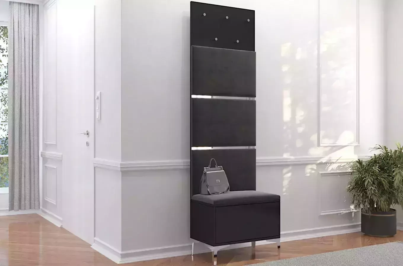Elegancki, czarny zestaw mebli do przedpokoju Dancan EVELINE / wysoki połysk
