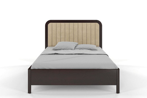 Tapicerowane łóżko drewniane sosnowe Visby MODENA z wysokim zagłówkiem / 160x200 cm, kolor palisander, zagłówek Casablanca 2302