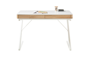 Nowoczesne biurko biało-dębowe z szufladami BUKAREST na metalowych nogach / 120x60 cm