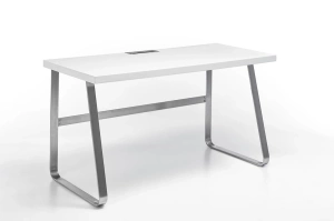 Nowoczesne biurko z białym blatem BENO II na metalowych nogach / 140x60 cm